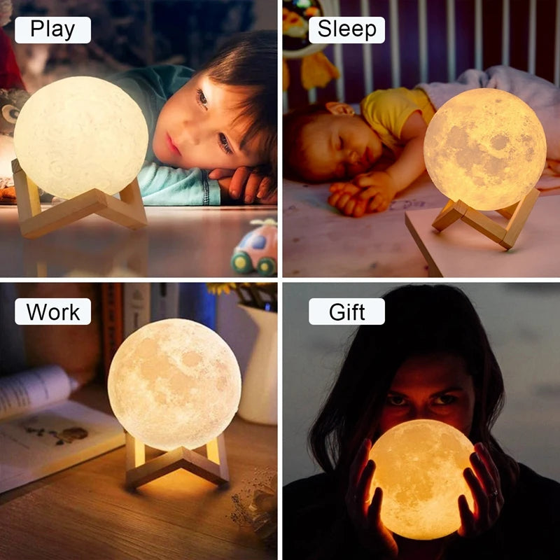 LED Moon Lamp Night Light With Stand